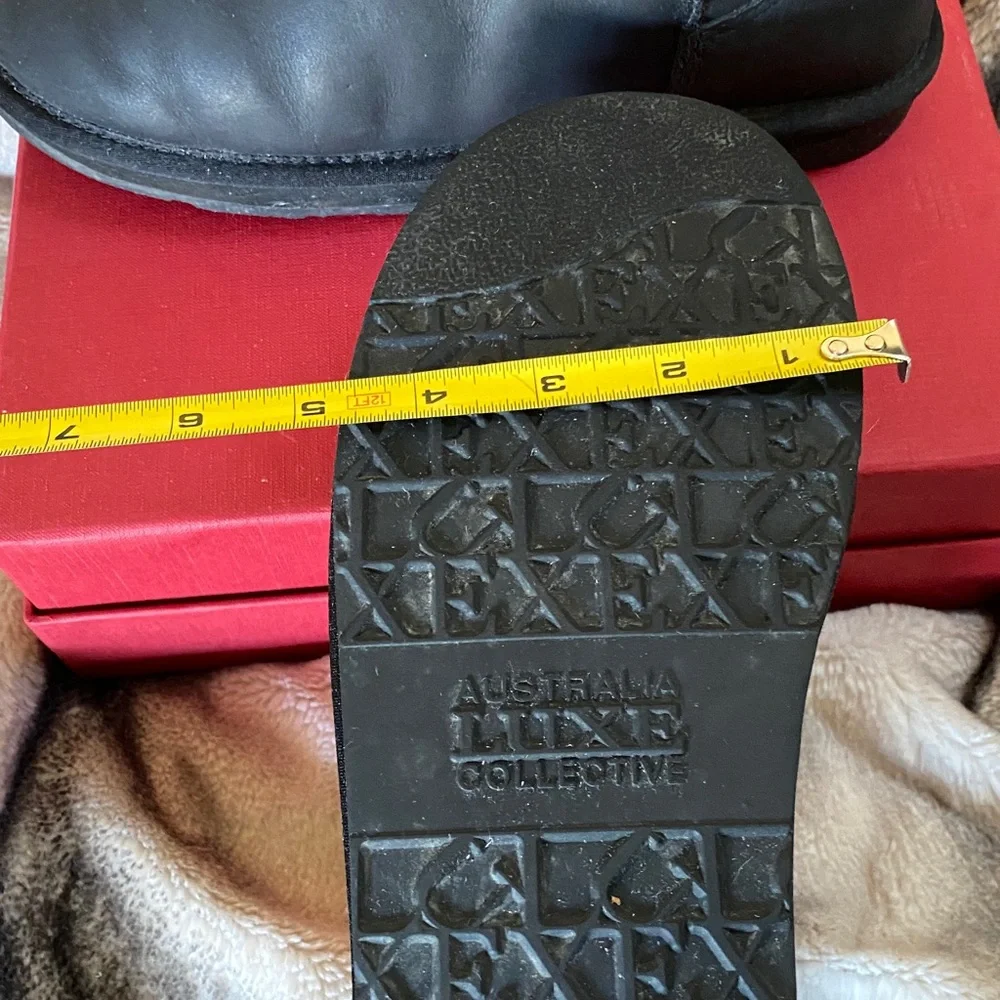 Australia Luxe Collection Sheepskin Lined Black Leather Logo Boots Unisex